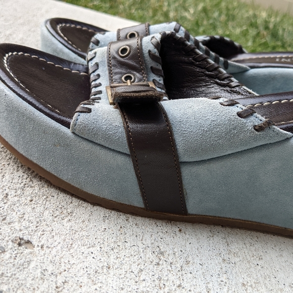 Leather Cordani Wedge Sandals, Size 7, Light Blue - Picture 3 of 10